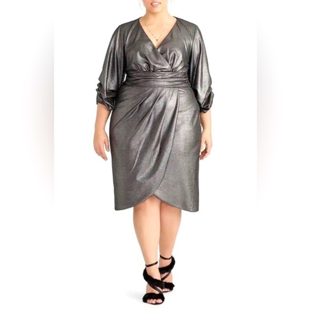 Rachel Roy Gunmetal Metallic Cocktail Dress NWT 20W